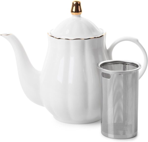 Porcelain Tea Pot with Stainless Steel Infuser, 32 oz